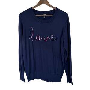 Feeling Festive Navy Blue Lightweight Crewneck "Love" Sweater  - XL